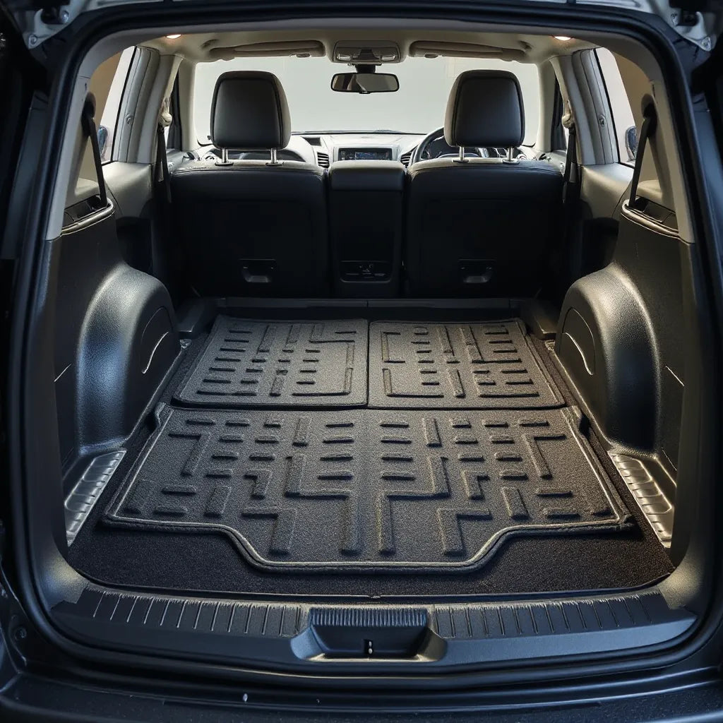 Custom fit vehicle floor mats contoured to the footwell shape with clean edges