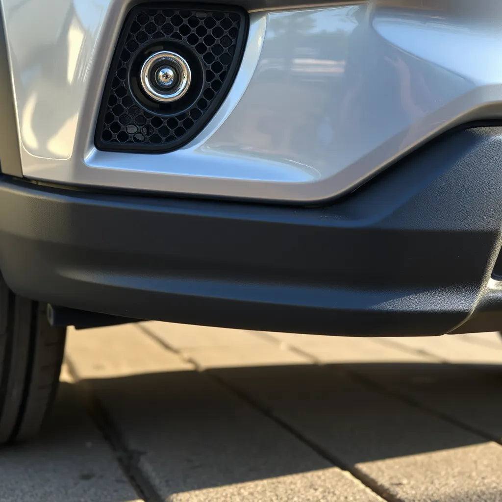 Scratch resistant bumper guard installed on a vehicle front corner with protective lip edge visible