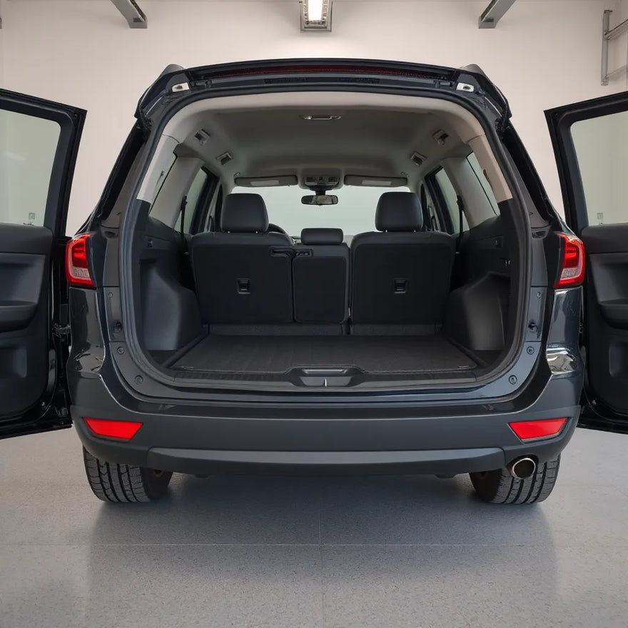 Open SUV showing fitted floor liner, trunk cargo liner, and seat protection for daily vehicle care