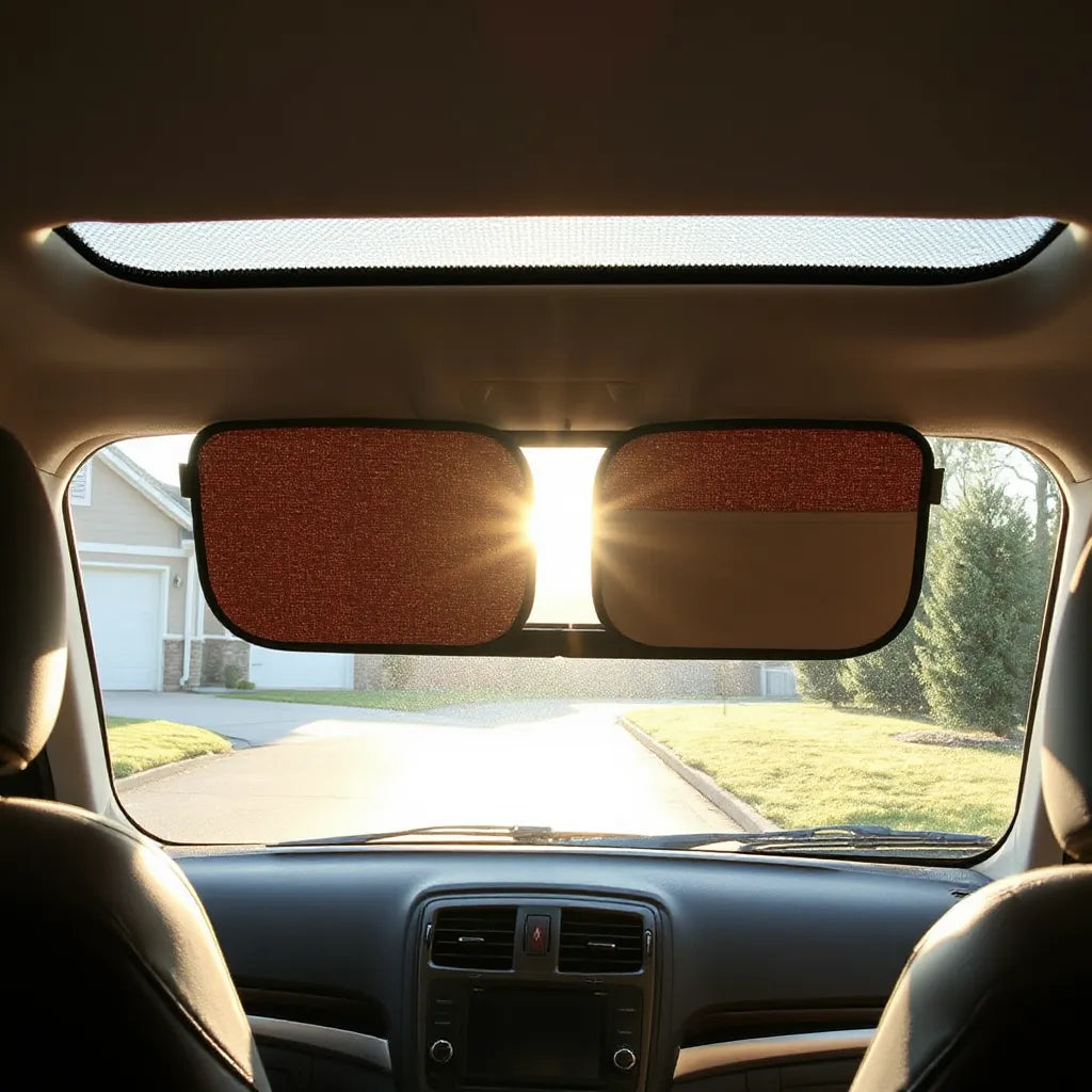 Automotive sun shades installed on a car’s windows to reduce glare and heat inside