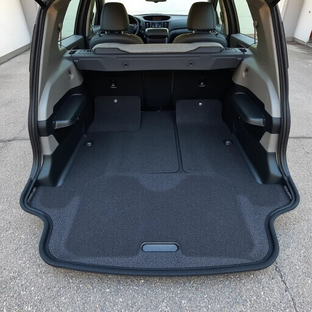 Custom-fit car mats installed in a Subaru footwell, showing textured grip and tailored contours for coverage