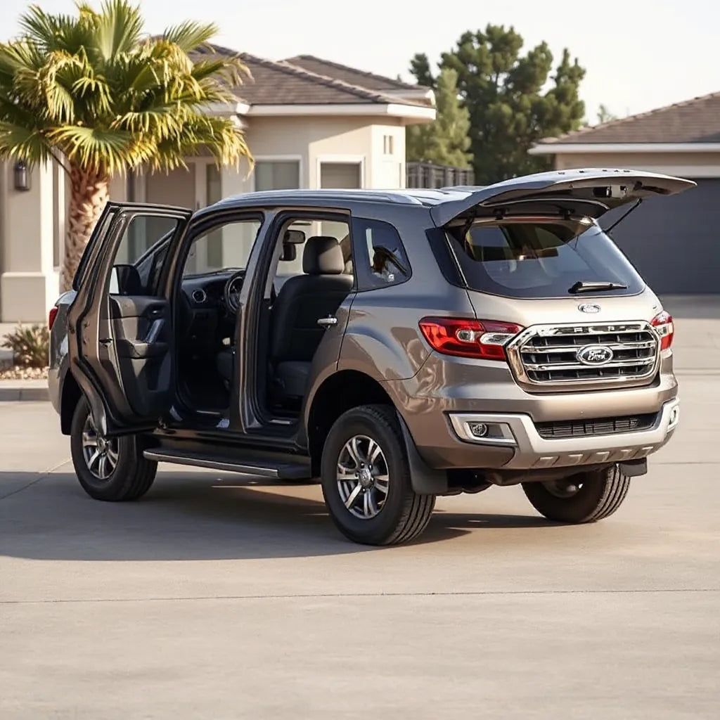 Ford Everest SUV with visible interior and cargo accessories like floor mats and a cargo liner