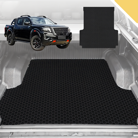 6D Pro Ute Tub Mat for Nissan Navara Dual Cab Pro-4X 2022-Current (with Factory Plastic tub Liner) - Black - Full Set