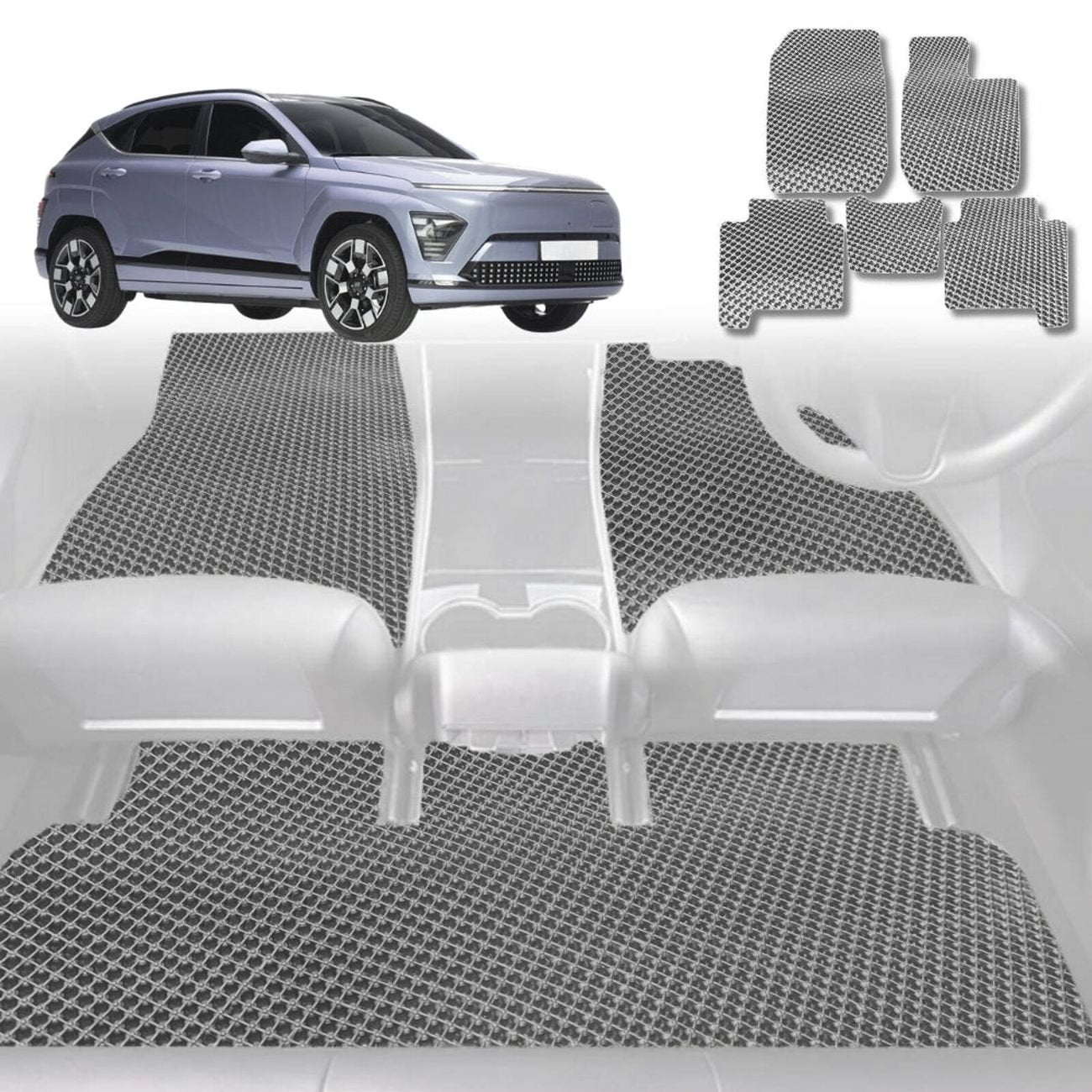 6D Diamond Car Floor Mats for Hyundai Kona 2017 - 2023 (OS) - Custom-Fit Carpet Liner - 0