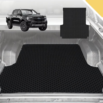 6D Pro Ute Tub Mat for Ford Ranger Dual Cab 2022-Current (With Spray On Liner or No Liner) - Black - Full Set