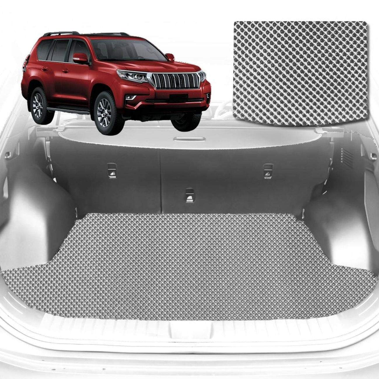 6D Diamond Car Boot Mat for Toyota Prado 2013 - 2024 (J150) (7 seater with small right ear) - Heavy Duty Carpet Liner