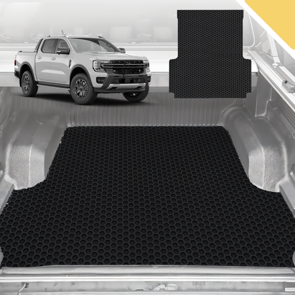 6D Pro Ute Tub Mat for Ford Ranger PX3 Dual Cab Ute 2018-2022 (with Plastic tub Liner) - Black - Full Set