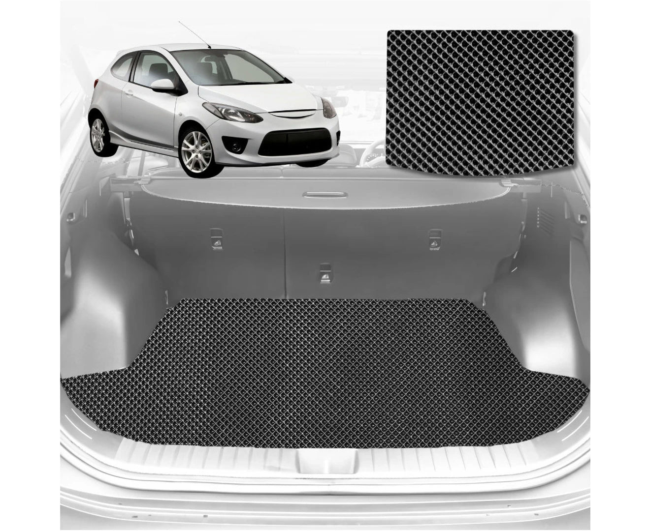 6D Diamond Car Boot Mat for Mazda 2 2007 - 2014 DE (Hatch) - Heavy Duty Carpet Liner