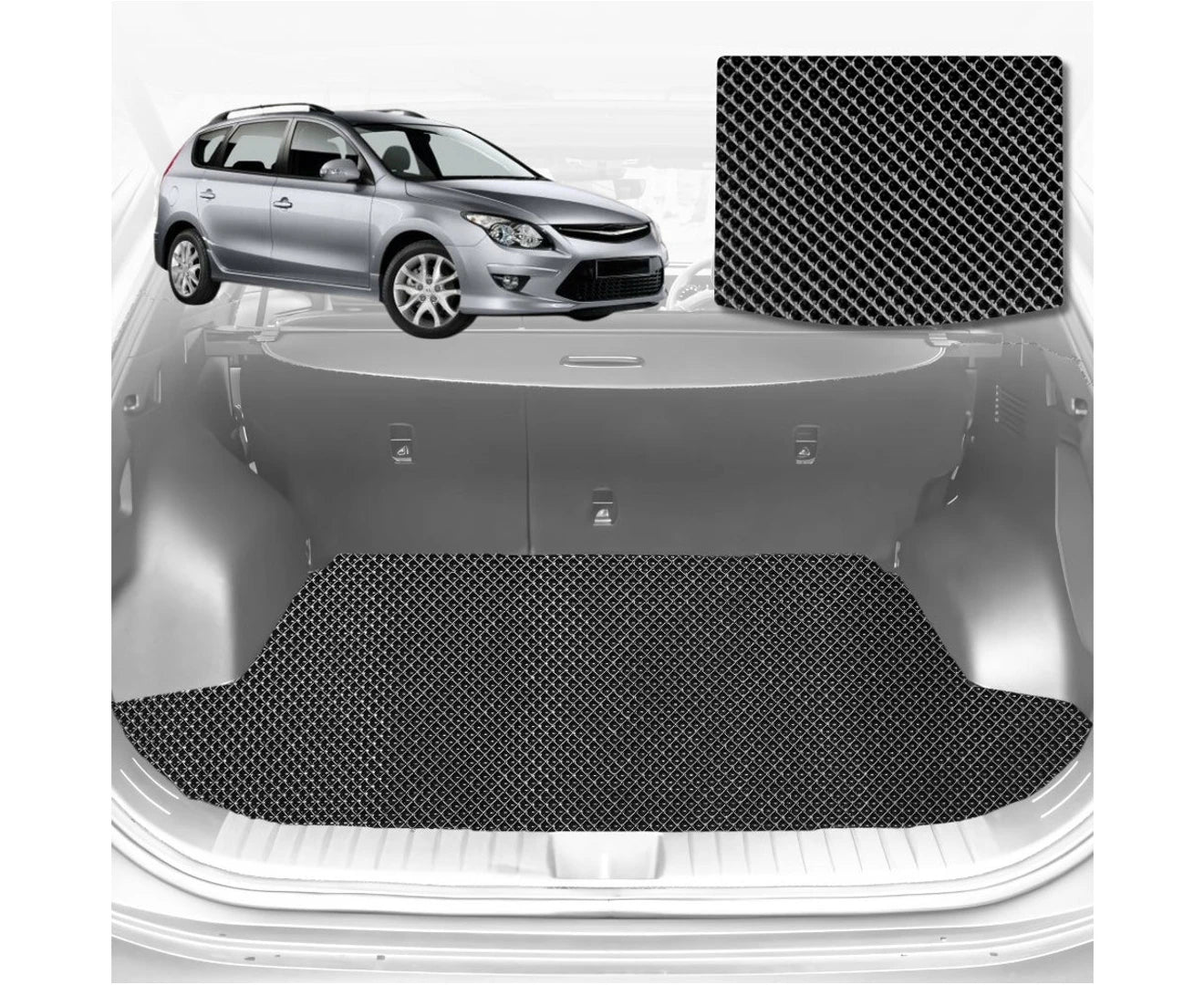 6D Diamond Car Boot Mat for Hyundai i30 2007 - 2012 FD (Hatch) - Heavy Duty Carpet Liner