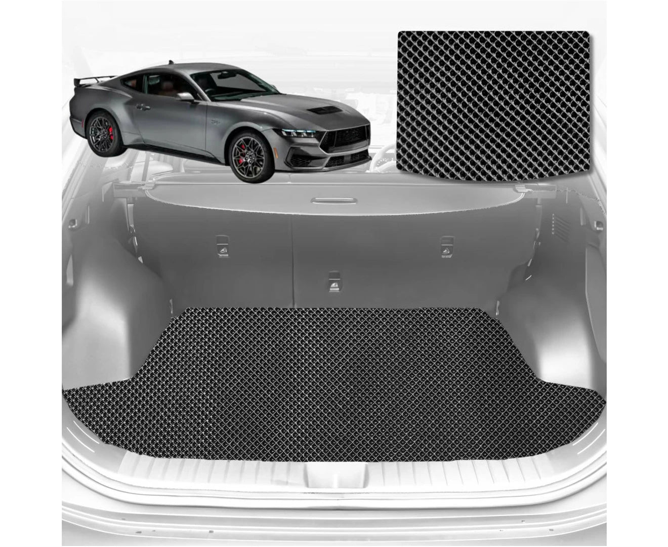 6D Diamond Car Boot Mat for Ford Mustang 2015 - 2024 (S550) (with right ear) - Heavy Duty Carpet Liner
