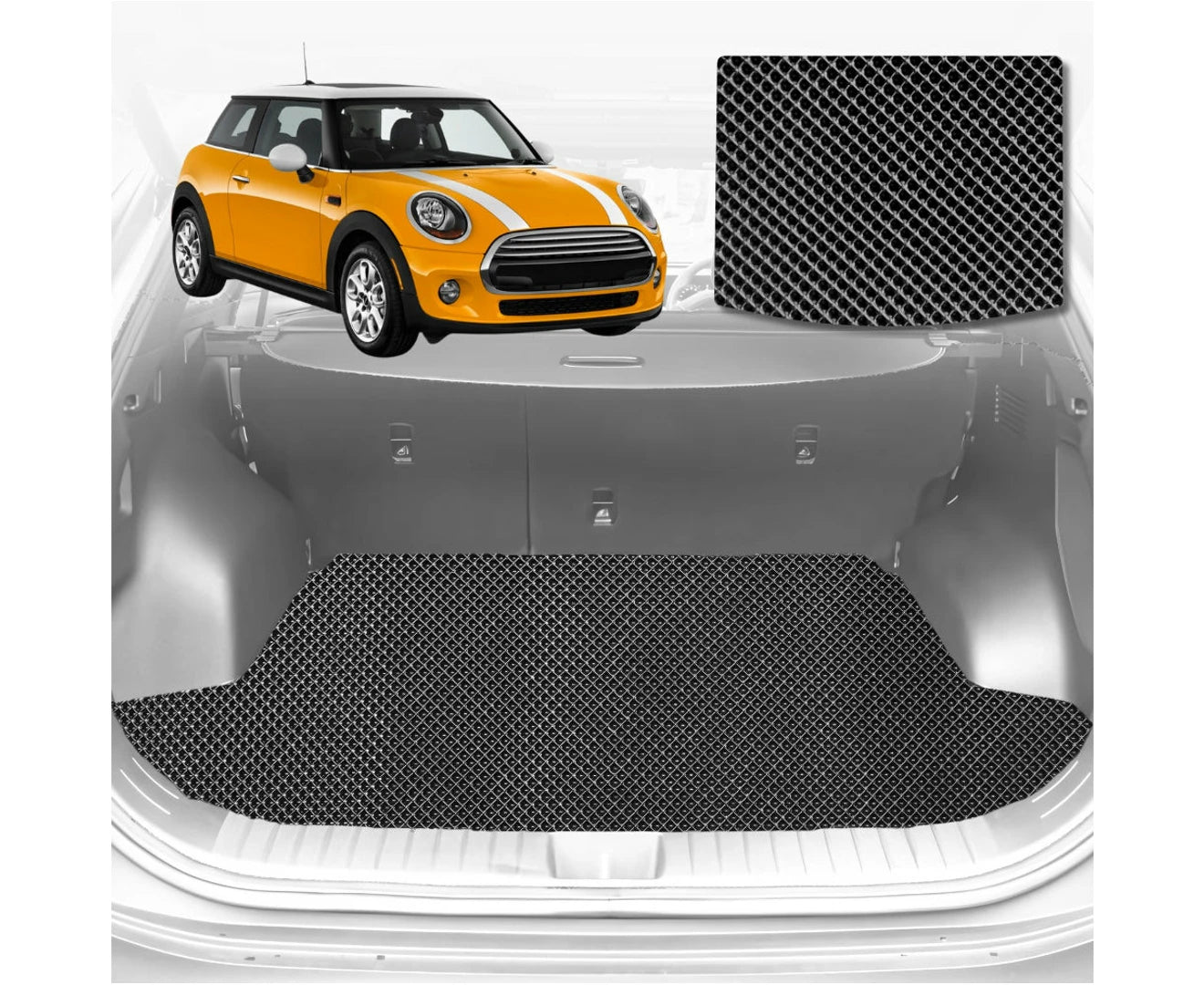 6D Diamond Car Boot Mat for MINI Cooper 3-Door Hatch 2014 - 2024 (F56)  - Heavy Duty Carpet Liner
