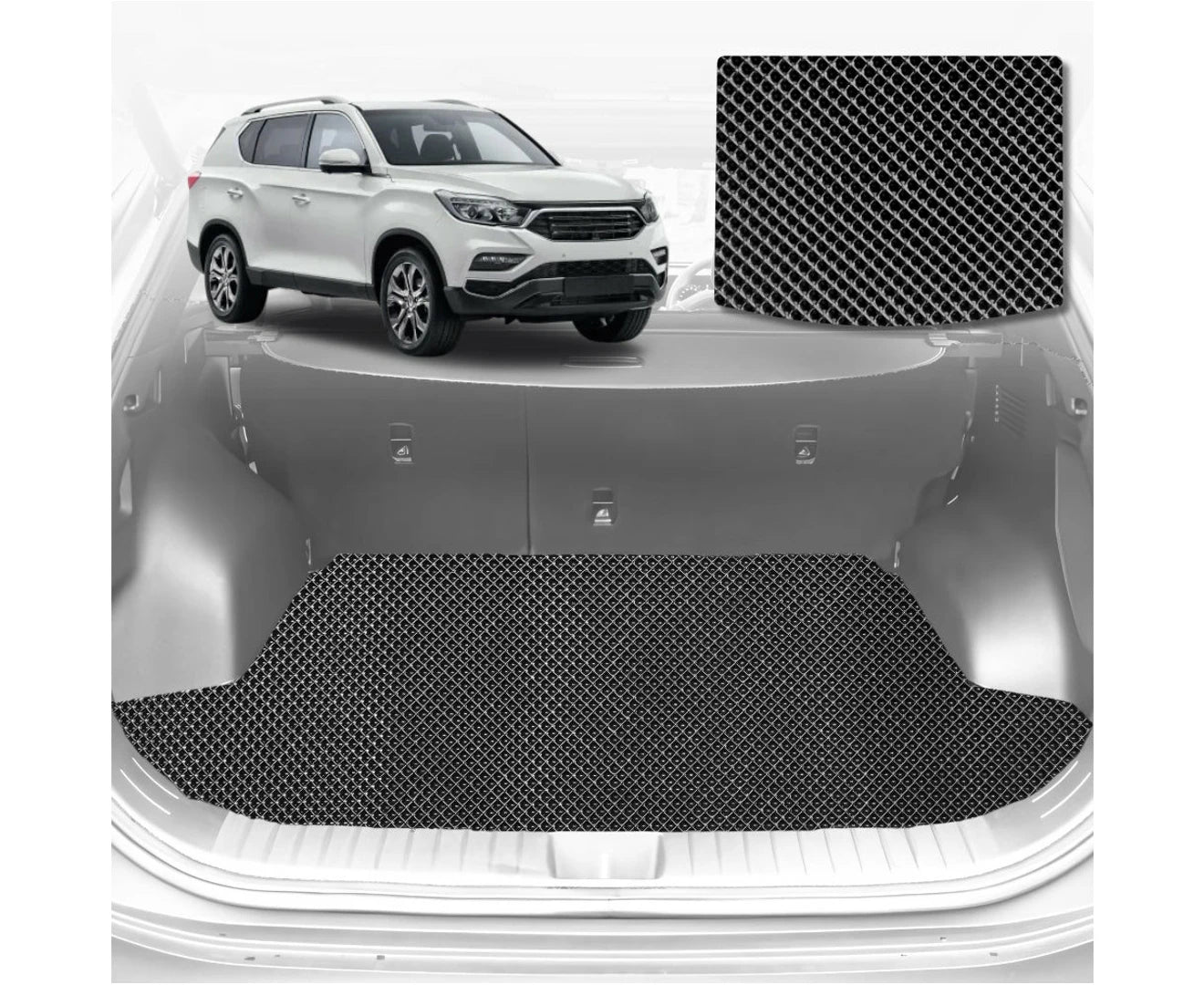 6D Diamond Car Boot Mat for SsangYong Rexton 2017 - Current Y290, Y400, Y450 (3rd Row seats up/7 seater) - Heavy Duty Carpet Liner