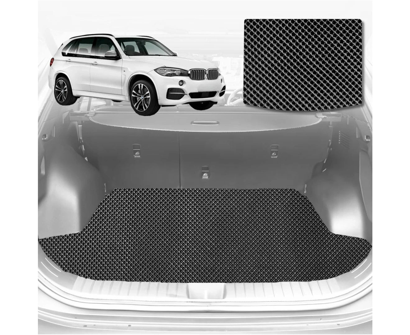 6D Diamond Car Boot Mat for BMW X5 2013 - 2018 (F15 F85) (3rd Row folded/5 seater) - Heavy Duty Carpet Liner