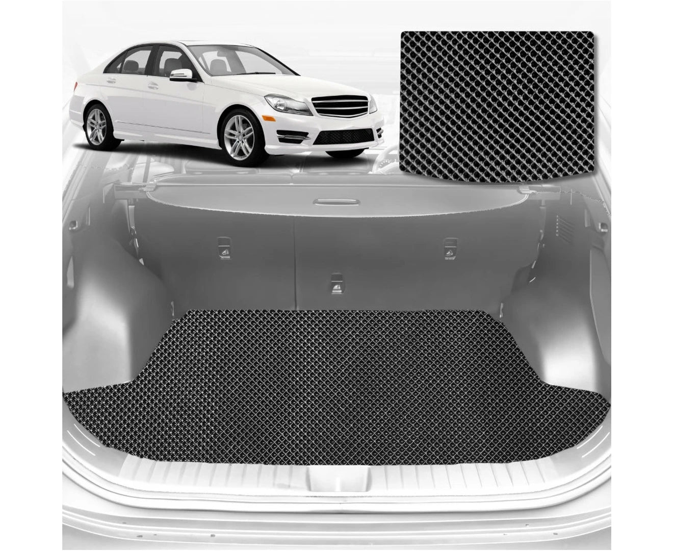 6D Diamond Car Boot Mat for Mercedes-Benz C-class 2007 - 2014 Sedan (W204) (Sedan) - Heavy Duty Carpet Liner