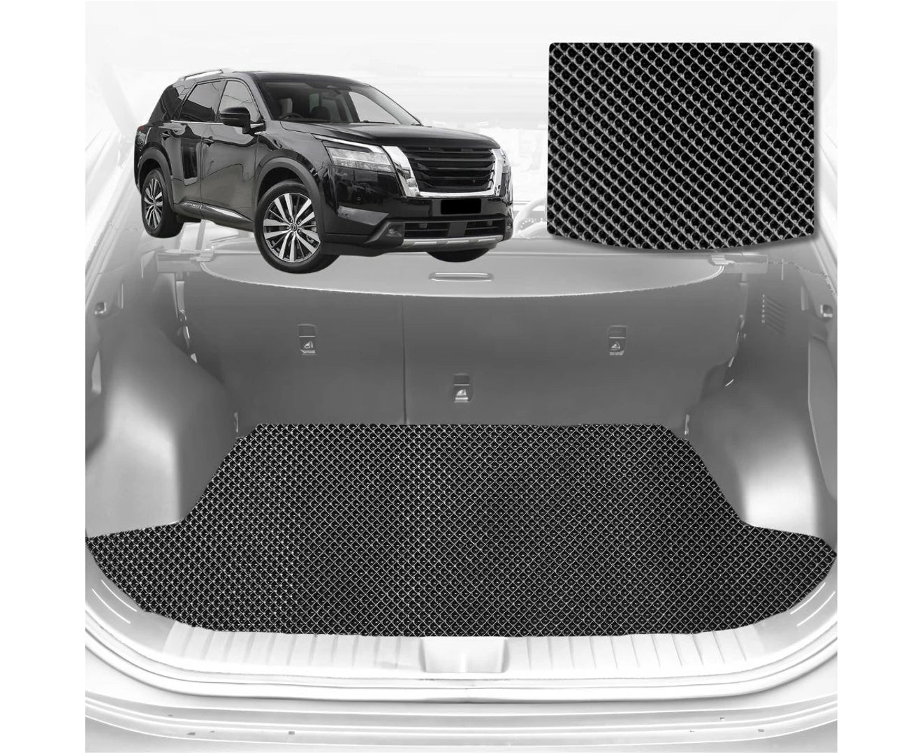 6D Diamond Car Boot Mat for Nissan Pathfinder 2022 - Current 8 seater (R53) (up/8 seater) - Heavy Duty Carpet Liner
