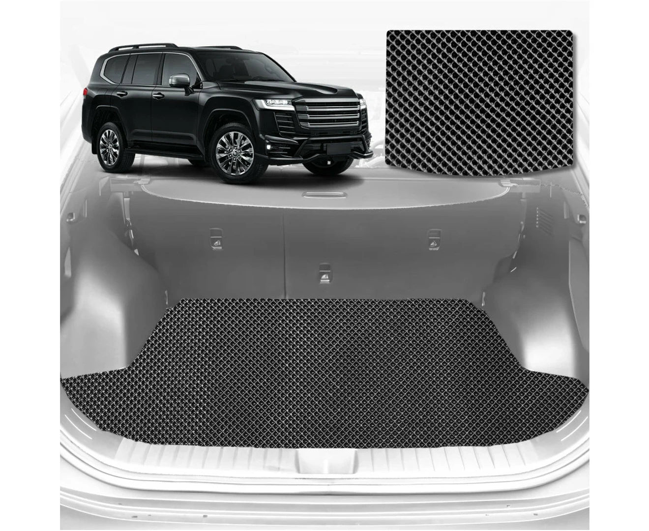 6D Diamond Car Boot Mat for Toyota LandCruiser 200 2012 - 2021 (Sahara) (3rd Row folded/5 seater) - Heavy Duty Carpet Liner