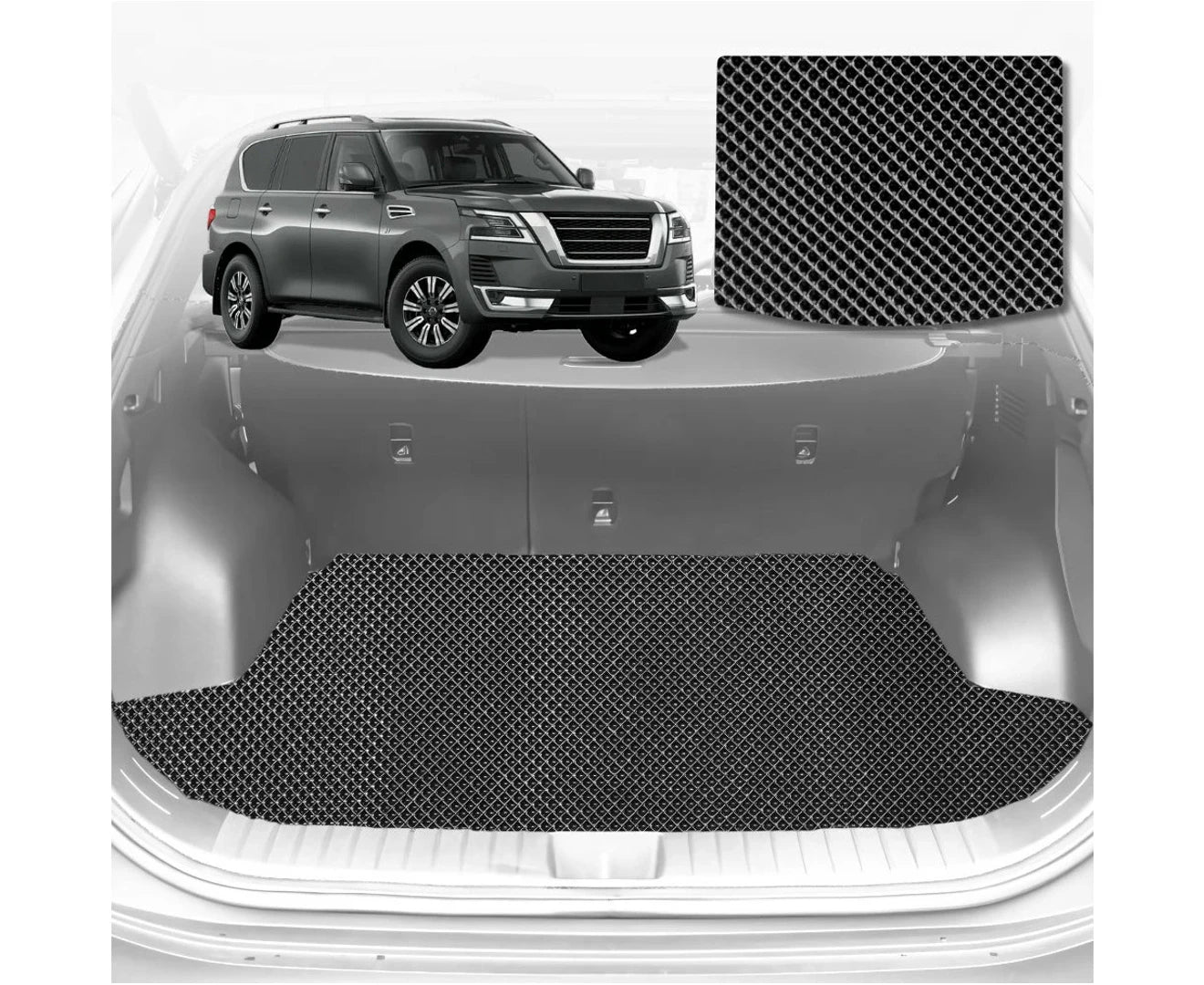 6D Diamond Car Boot Mat for Nissan Patrol Y62 2013 - Current (Y62) (3rd Row folded/5 seater) - Heavy Duty Carpet Liner