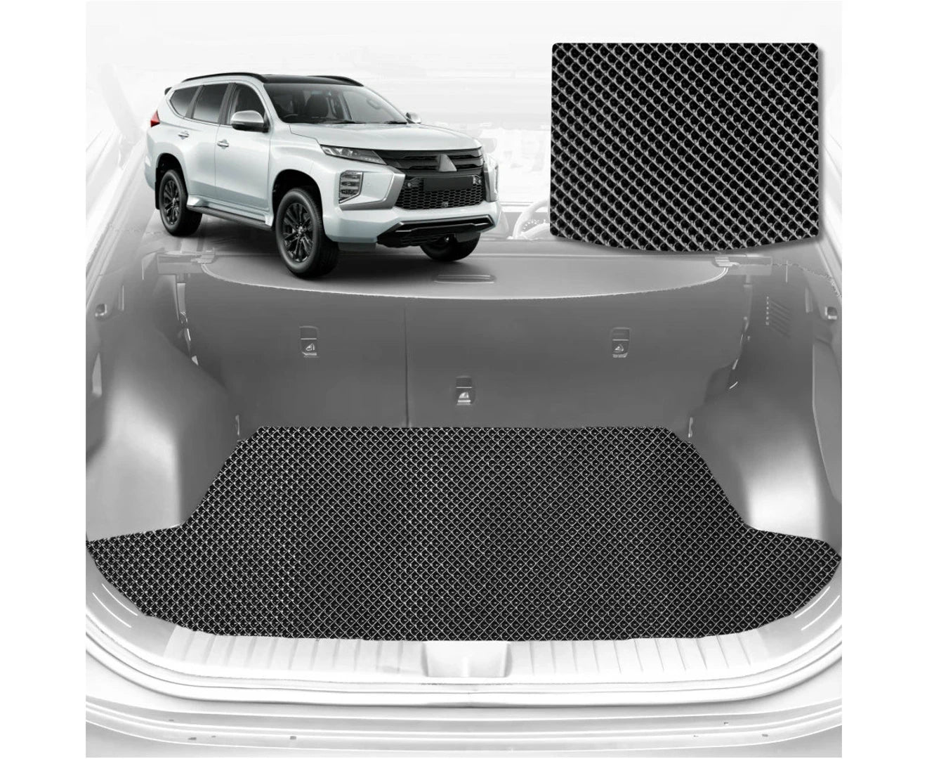 6D Diamond Car Boot Mat for Mitsubishi Pajero Sport 2015 - Current (KR/KS/QE/QF) (3rd Row folded/5 seater for GLS, Exceed, GSR, Black Edition) - Heavy Duty Carpet Liner