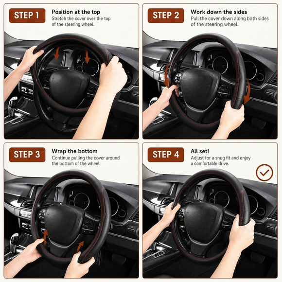 Steering Wheel Cover for Kia Picanto 2017 - Current (JA) - Black Microfiber Leather - Circle 38 cm