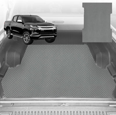 6D Diamond Ute Tub Mat for Mitsubishi Triton Club Cab (MQ MR) 2015-2023 (with Spray on Liner or no Liner) - Black & Grey - 0