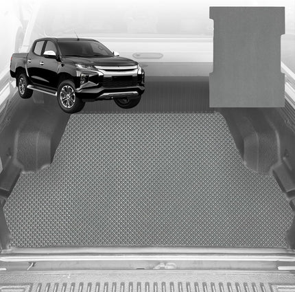 6D Diamond Ute Tub Mat for Mitsubishi Triton Club Cab (MQ MR) 2015-2023 (with Spray on Liner or no Liner) - Black & Grey - 0