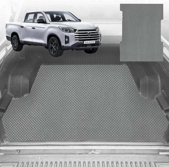 6D Diamond Ute Tub Mat for SsangYong Musso Dual Cab 2018-Current (with Factory Plastic Tub Liner) - Black & Grey