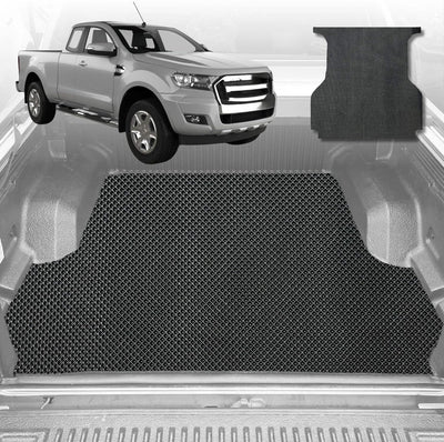 6D Diamond Ute Tub Mat for Ford Ranger (PX Dual Cab Ute) 2012-2015 (with Spray on Liner or no Liner) - Black & Grey