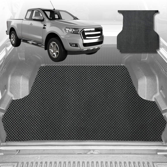 6D Diamond Ute Tub Mat for Ford Ranger (PX Dual Cab Ute) 2012-2015 (with Spray on Liner or no Liner) - Black & Grey