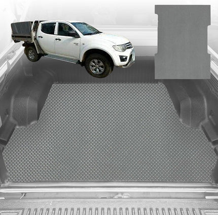6D Diamond Ute Tub Mat for Mitsubishi Triton Double Cab (ML) 2006-2009 (with Spray On Liner or No Liner) - Black & Grey - 0
