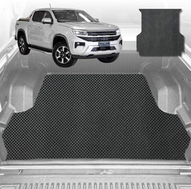 6D Diamond Ute Tub Mat for Volkswagen Amarok Dual Cab 2H Facelift 2022-Current (with Spray on Liner or no Liner) - Black & Grey
