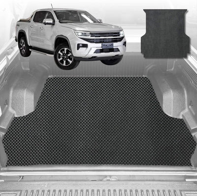 6D Diamond Ute Tub Mat for Volkswagen Amarok Dual Cab 2H Facelift 2022-Current (with Spray on Liner or no Liner) - Black & Grey