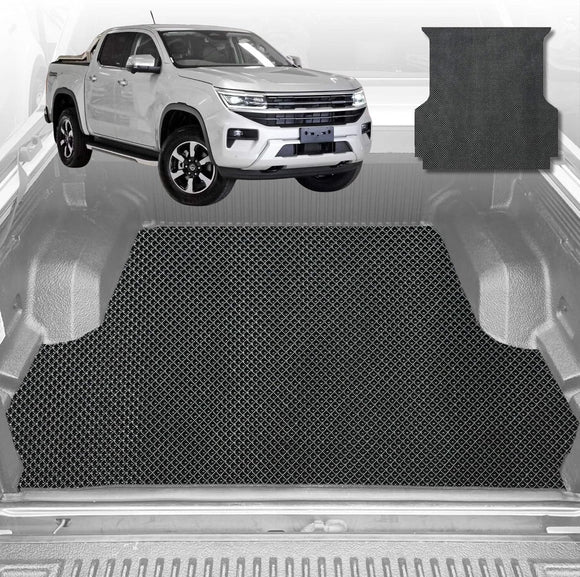 6D Diamond Ute Tub Mat for Volkswagen Amarok Dual Cab 2H Facelift 2022-Current (with Spray on Liner or no Liner) - Black & Grey