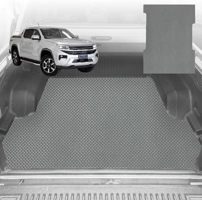 6D Diamond Ute Tub Mat for Volkswagen Amarok Dual Cab 2H Facelift 2022-Current (with Spray on Liner or no Liner) - Black & Grey - 0