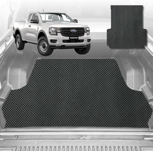 6D Diamond Ute Tub Mat for Ford Ranger Super Cab 2022-Current (with Spary On Liner or No Liner) - Black & Grey