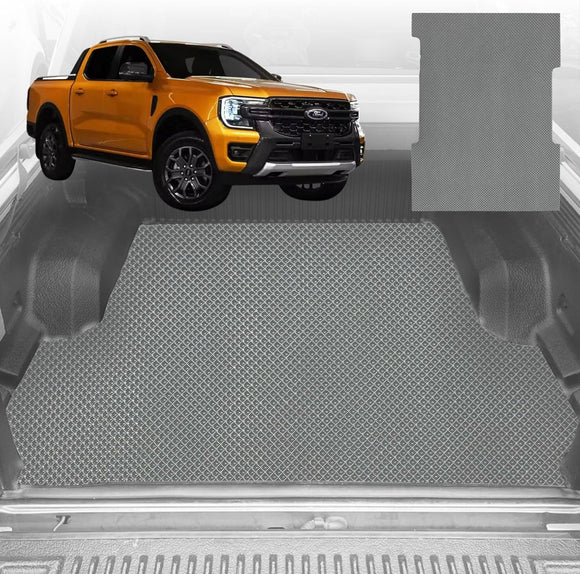 6D Diamond Ute Tub Mat for Ford Ranger Wildtrack Dual Cab 2022-Current - Black & Grey