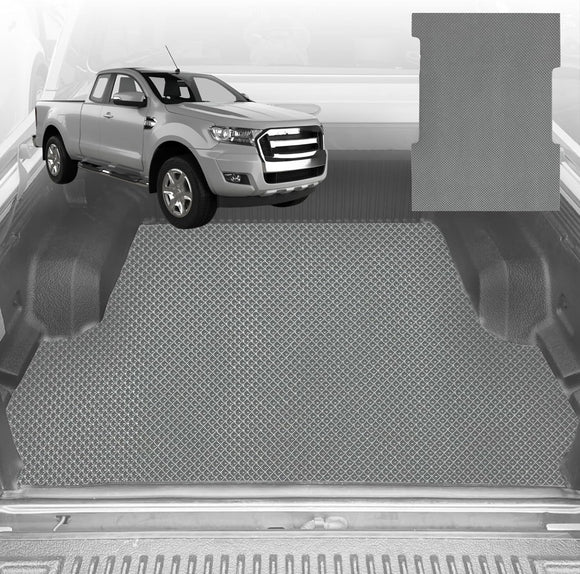 6D Diamond Ute Tub Mat for Ford Ranger (PX Dual Cab Ute) 2012-2015 (with Spray on Liner or no Liner) - Black & Grey