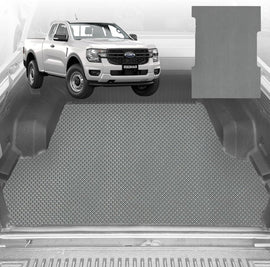6D Diamond Ute Tub Mat for Ford Ranger Super Cab 2022-Current (with Spary On Liner or No Liner) - Black & Grey - 0