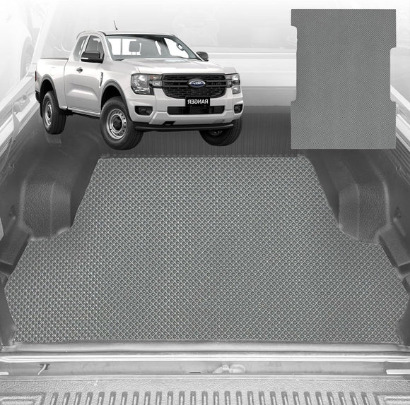 6D Diamond Ute Tub Mat for Ford Ranger Super Cab 2022-Current (with Spary On Liner or No Liner) - Black & Grey