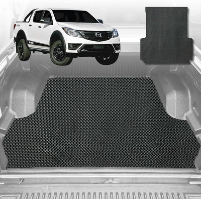 6D Diamond Ute Tub Mat for Mazda BT-50 Dual Cab (TF) 2020-Current (with Factory Plastic Tub Liner) - Black & Grey