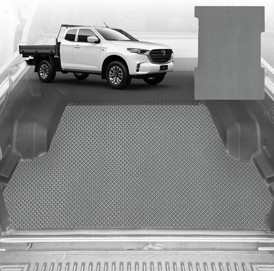 6D Diamond Ute Tub Mat for Mazda BT-50 (J97M) Dual Cab 2006-2011 (with Spray On Liner or No Liner) - Black & Grey - 0