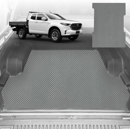 6D Diamond Ute Tub Mat for Mazda BT-50 (J97M) Dual Cab 2006-2011 (with Spray On Liner or No Liner) - Black & Grey - 0