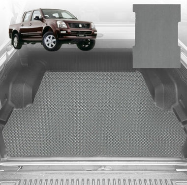 6D Diamond Ute Tub Mat for Holden Rodeo (4-Door Crew Cab) 2003-2008 (with Spray On Liner or No Liner) - Black & Grey - 0