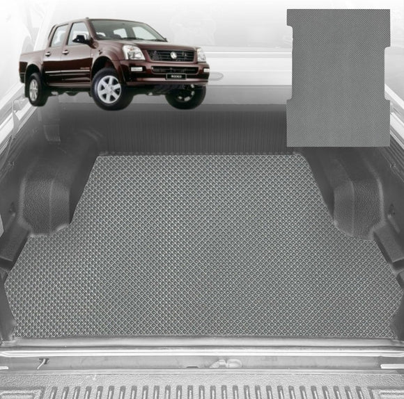 6D Diamond Ute Tub Mat for Holden Rodeo (4-Door Crew Cab) 2003-2008 (with Spray On Liner or No Liner) - Black & Grey