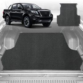 6D Diamond Ute Tub Mat for Nissan Navara Dual Cab (NP300/D23 STX Without Rear cupholder) 2015-Current (with Plastic tub Liner) - Black & Grey - 0
