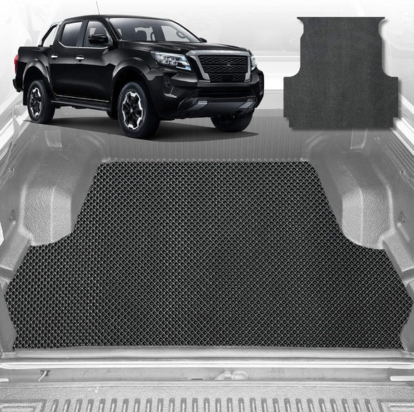 6D Diamond Ute Tub Mat for Nissan Navara Dual Cab (NP300/D23 STX Without Rear cupholder) 2015-Current (with Plastic tub Liner) - Black & Grey