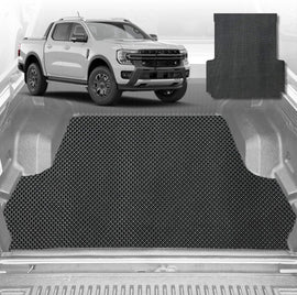 6D Diamond Ute Tub Mat for Ford Ranger PX3 Dual Cab Ute 2018-2022 (with Plastic tub Liner) - Black & Grey