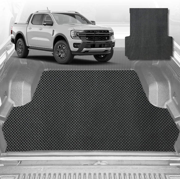 6D Diamond Ute Tub Mat for Ford Ranger PX3 Dual Cab Ute 2018-2022 (with Plastic tub Liner) - Black & Grey