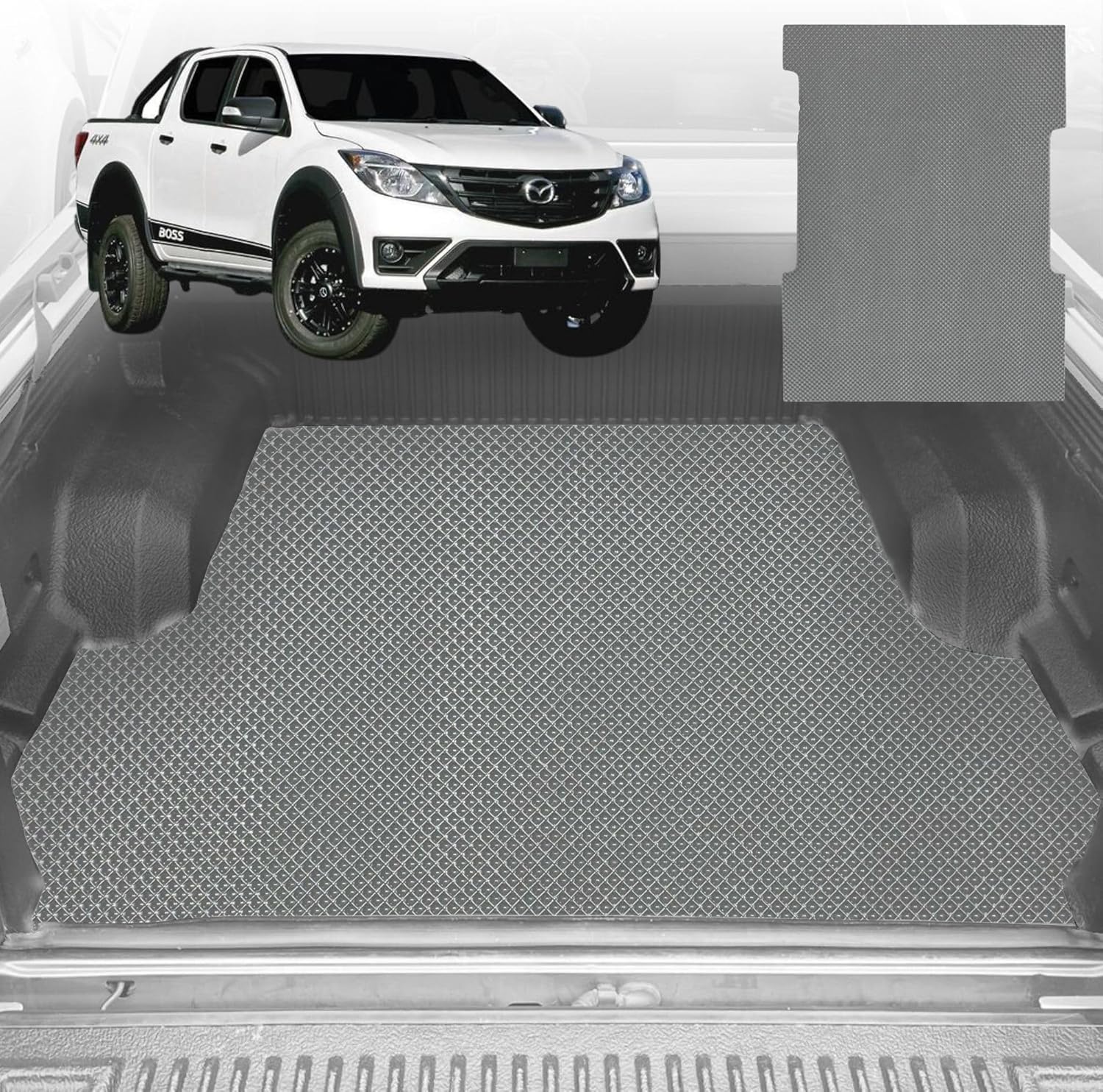 6D Diamond Ute Tub Mat for Mazda BT-50 Dual Cab (TF) 2020-Current (with Spray on Liner or no Liner) - Black & Grey - 0