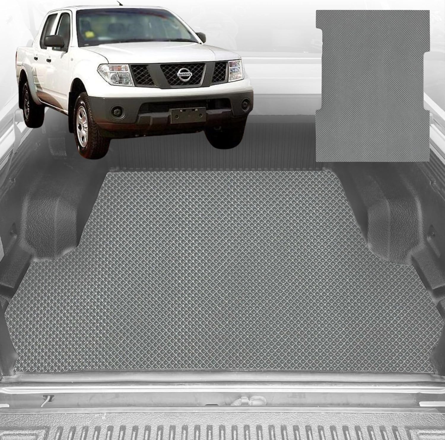 6D Diamond Ute Tub Mat for Nissan Navara (D40-RX) 2005-2015 (with Spray On Liner or No Liner) - Black & Grey - 0