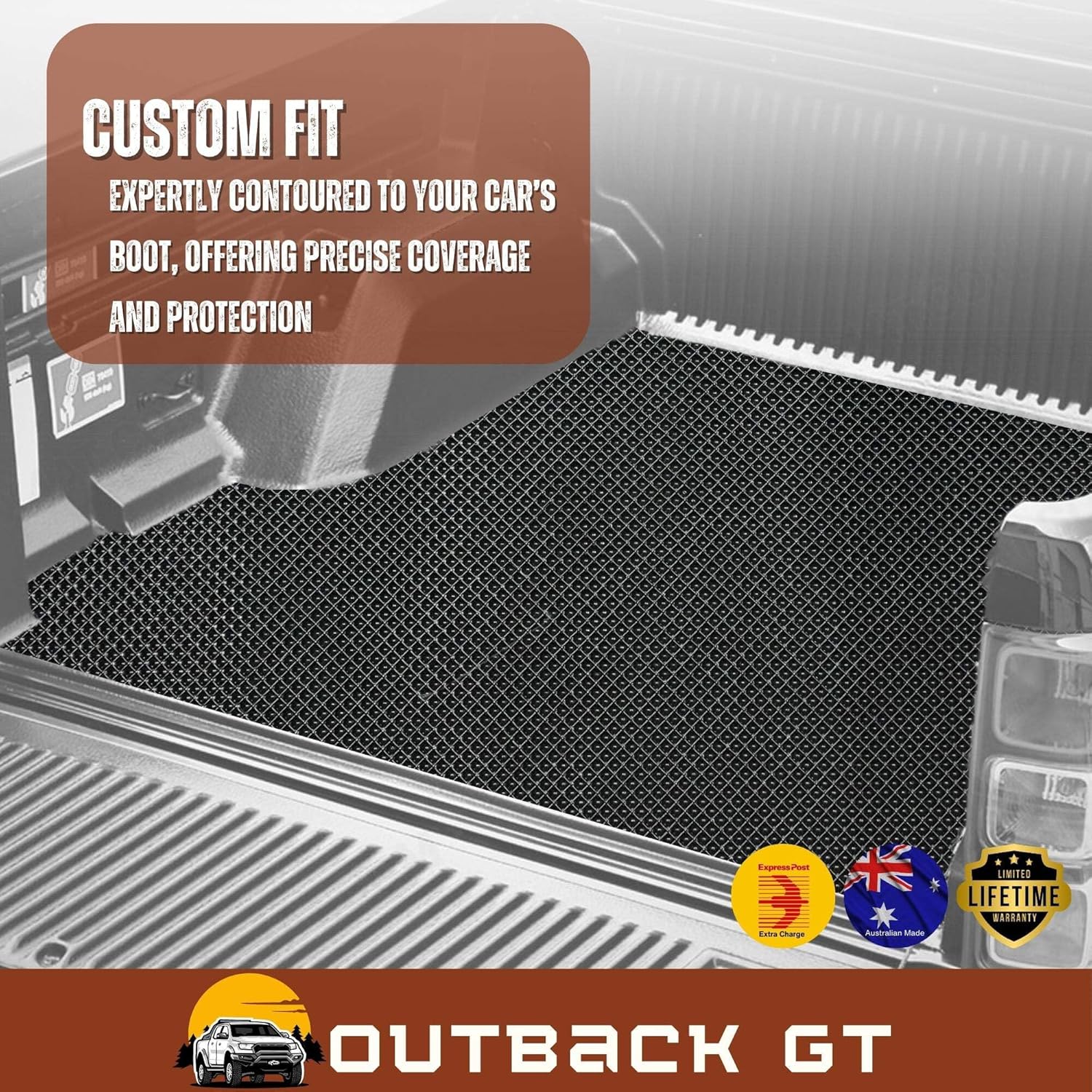 6D Diamond Ute Tub Mat for SsangYong Musso LWB Dual Cab 2018-Current (with Factory Plastic Tub Liner) - Black & Grey